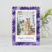 かわいい紫の雪のフォトホリデー シーズンカード (スタンド正面)