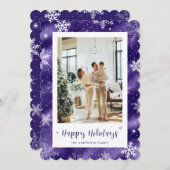 かわいい紫の雪のフォトホリデー シーズンカード (正面/裏面)