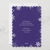 かわいい紫の雪のフォトホリデー シーズンカード (裏面)