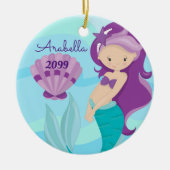 かわいい紫の髪の人魚の人魚の少女たちクリスマス セラミックオーナメント (正面)