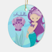 かわいい紫の髪の人魚の人魚の少女たちクリスマス セラミックオーナメント (左)