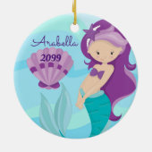 かわいい紫の髪の人魚の人魚の少女たちクリスマス セラミックオーナメント (裏面)