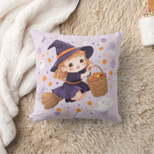 かわいい紫の魔女のハロウィンピロー クッション