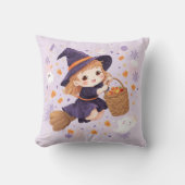 かわいい紫の魔女のハロウィンピロー クッション (正面)