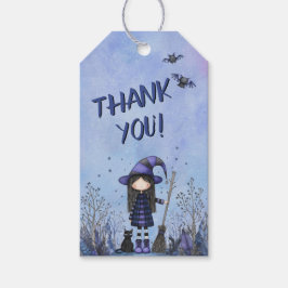 かわいい紫の魔女の子供たちのハロウィン ギフトタグ