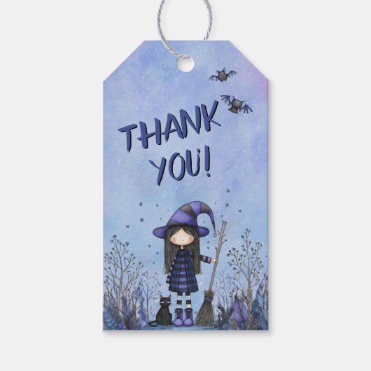 かわいい紫の魔女の子供たち ハロウィン ギフトタグ (正面)
