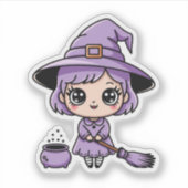 かわいい紫の魔女ハロウィンステッカー シール (正面)
