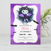 かわいい紫の魔女ハロウィーン 招待状 (スタンド正面)
