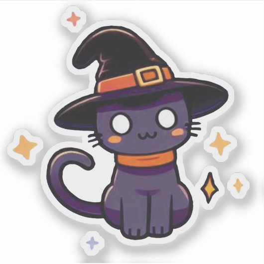 かわいい紫の魔女猫 - かわいいハロウィンの子猫 シール (正面)