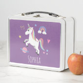 かわいい紫の魔法のユニコーンと名前の子供たち メタルランチボックス (インサイチュ)
