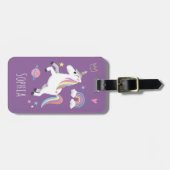 かわいい紫の魔法のユニコーンと名前の子供たち ラゲッジタグ (正面横)