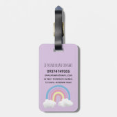 かわいい紫の魔法のユニコーンと名前の子供たち ラゲッジタグ (裏面縦)