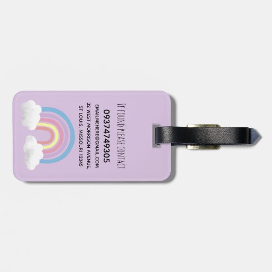 かわいい紫の魔法のユニコーンと名前の子供たち ラゲッジタグ (裏面横)