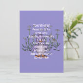 かわいい紫の鳥とデイジーの動物パーティー 招待状 (スタンド正面)