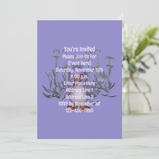 かわいい紫の鳥とデイジーの動物パーティー 招待状 (スタンド正面)