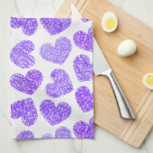 かわいい紫の鳩ハートバレンタインデーのパターン キッチンタオル (四つ折り)