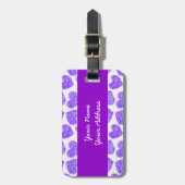 かわいい紫の鳩ハートバレンタインデーのパターン ラゲッジタグ (正面縦)