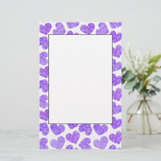 かわいい紫の鳩ハートバレンタインデーのパターン 便箋 (スタンド正面)