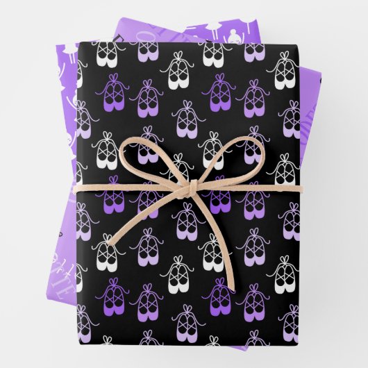 かわいい紫の黒いバレリナの靴の名前 ラッピングペーパーシート (インサイチュ)