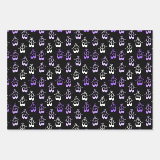 かわいい紫の黒いバレリナの靴の名前 ラッピングペーパーシート (正面)