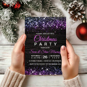 かわいい紫の黒のフェイクグリッタークリスマス 招待状
