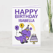 かわいい紫のTレックスディノ孫娘1歳誕生日 カード (正面)