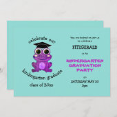 かわいい紫カエル幼稚園卒業パーティー 招待状 (正面/裏面)