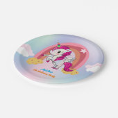 かわいい紫カスタムのユニコーン誕生日パーティー ペーパープレート (アングル)