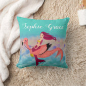 かわいい紫ガーリー人魚とピンクのフラミンゴ クッション (ブランケット)
