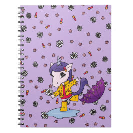 かわいい紫シンプルのフローラユニコーンinレインコート ノートブック