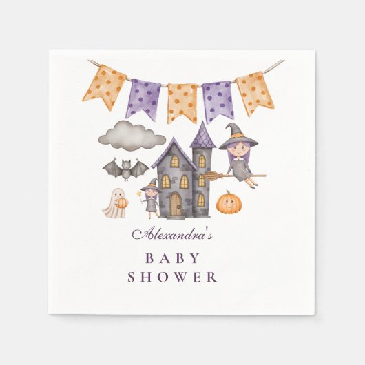 かわいい紫ハロウィーンの赤ちゃんシャワー スタンダードカクテルナプキン (正面)