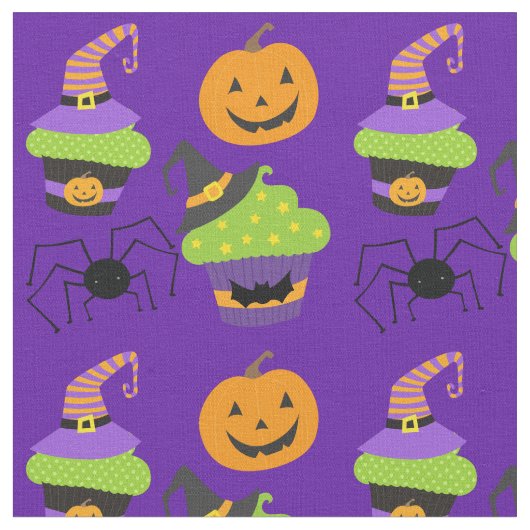 かわいい紫ハロウィーン ファブリック (クローズアップ)