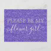 かわいい紫フェイクグリッターフラワーガール提案 インビテーションポストカード (正面)