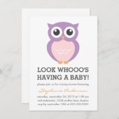 かわいい紫フクロウの女の子のベビーシャワー招待状 招待状 (正面/裏面)
