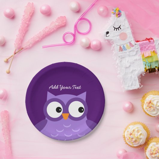 かわいい紫フクロウカスタム文字A01C ペーパープレート (パーティー)