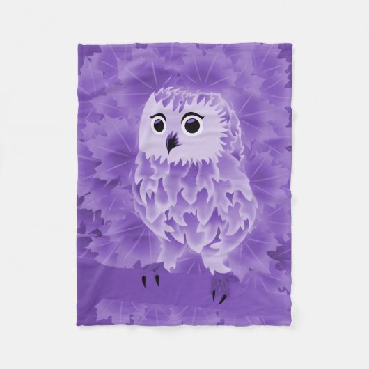 かわいい紫フクロウ フリースブランケット (正面)