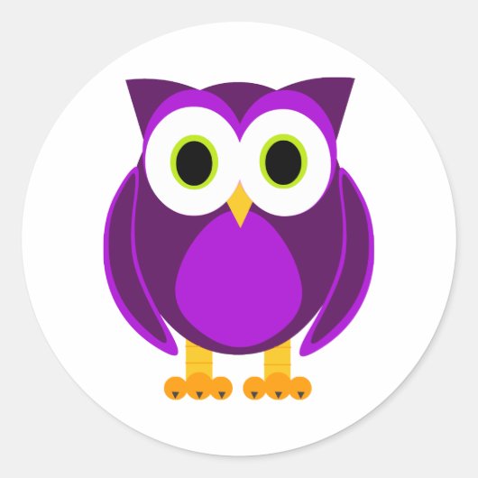 かわいい紫フクロウ ラウンドシール (正面)