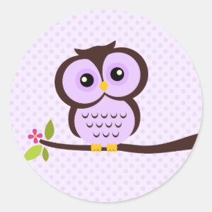 かわいい紫フクロウ ラウンドシール