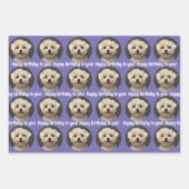 かわいい紫ペットフォトパターンハッピーバースデー ラッピングペーパーシート (正面)