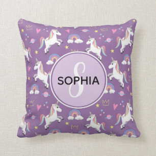 かわいい紫モノグラムのの一角獣の子ども クッション