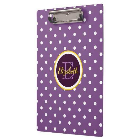 かわいい紫モノグラムの色の水玉模様 クリップボード (左)