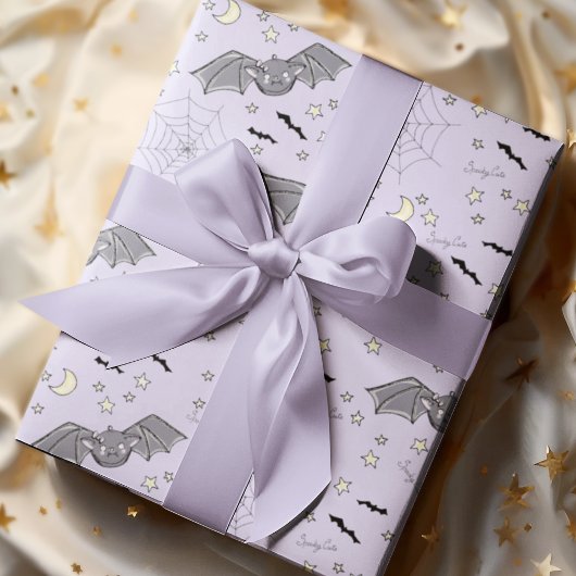 かわいい紫不気味のこうもりハロウィーン ラッピングペーパー