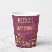 かわいい紫素朴の金ゴールドフローラ名ベビーシャワー 紙コップ (正面)