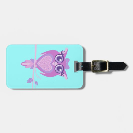 かわいい紫色のアクアシッドカスタムフクロウのラゲッジタグ ラゲッジタグ (正面横)