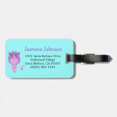 かわいい紫色のアクアシッドカスタムフクロウのラゲッジタグ ラゲッジタグ (裏面横)