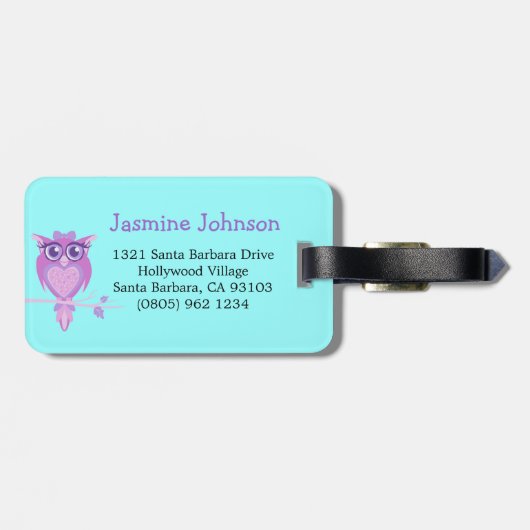 かわいい紫色のアクアシッドカスタムフクロウのラゲッジタグ ラゲッジタグ (裏面横)