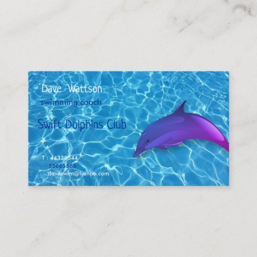 かわいい紫色のイルカ – スイミングコーチ 名刺 (正面)