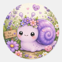 かわいい紫色のカタツムリの花のステッカー