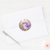 かわいい紫色のカタツムリの花のステッカー ラウンドシール (封筒)