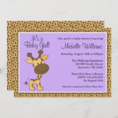 かわいい紫色のキリンの女の子のベビーシャワー 招待状 (正面/裏面)